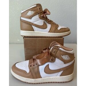 Nike Air Jordan 1 Mid GS Brown White Satin Laces Size 13C Youth FN6621-201